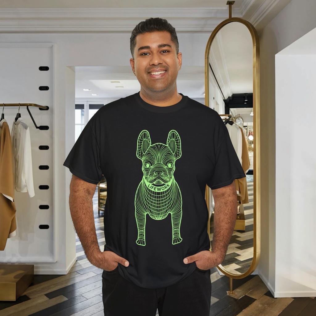 Französische Bulldogge Lebenswerk T-Shirt Neongrün Linienkunst Grafik-T-Shirt