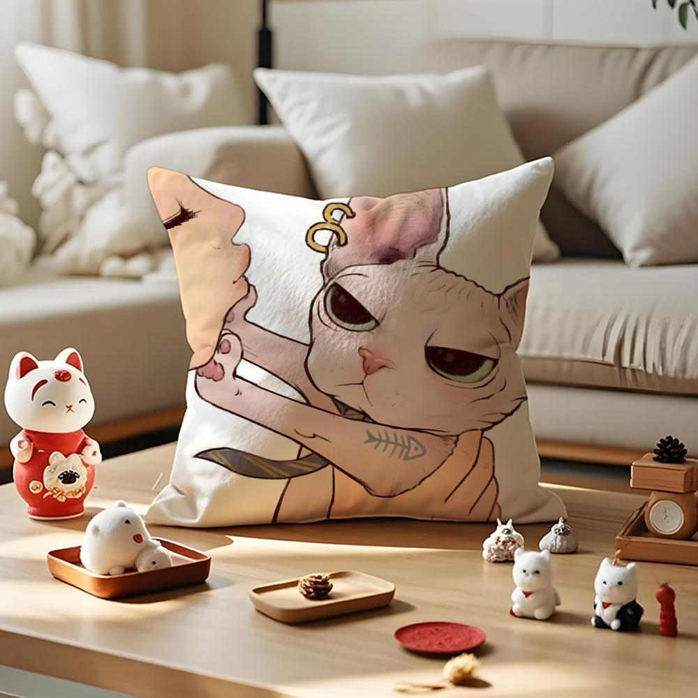 Sphynx Cat Cushion Cover Anti-dustmite Pillowcase Invisible Zipper Silky Short Plush Sofa Cushion Cover