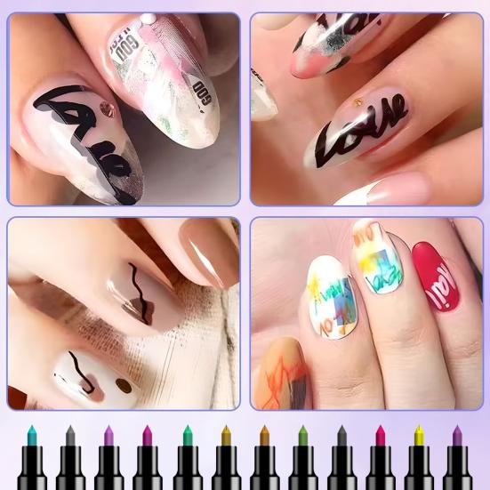 Nail Art Pen Set DIY Acrylic Marker for Gel Nails 0.7mm Fine Tip Nail Painting Doodle Pens for Salon Home Use