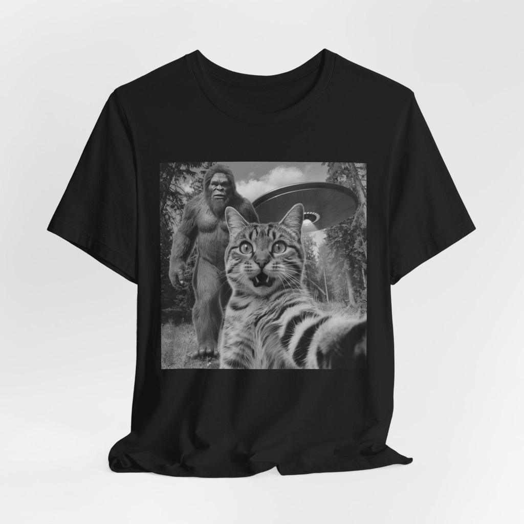 Funny Graphic Cat Riding Trex Dinosaur Novelty TShirt  Black Casual Streetwear Tee with Cartoon Dinosaur  Cat Design
