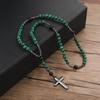 Collana di Perle Rotonde in Pietra Naturale con Ciondolo a Croce Nera per Uomo e Donna