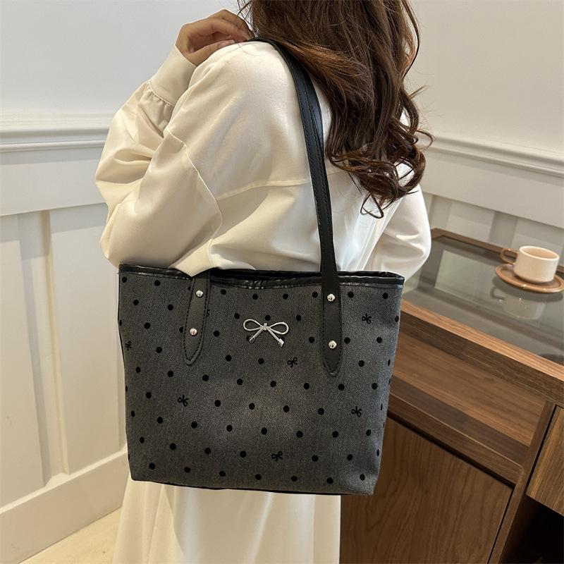 Polka dot printed bow tote bag women's new fashion trend large capacity casual shoulder oblique span bag