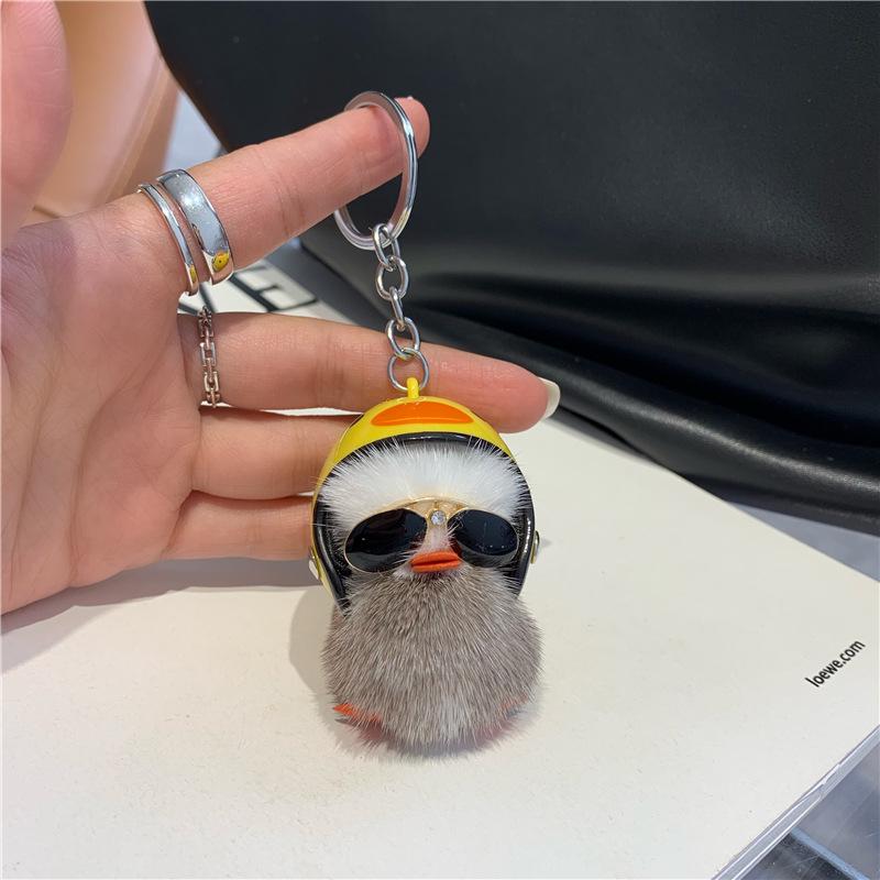 Mini Yellow Duck Plush Fur Keychain Doll - Cute Backpack Charm Gift