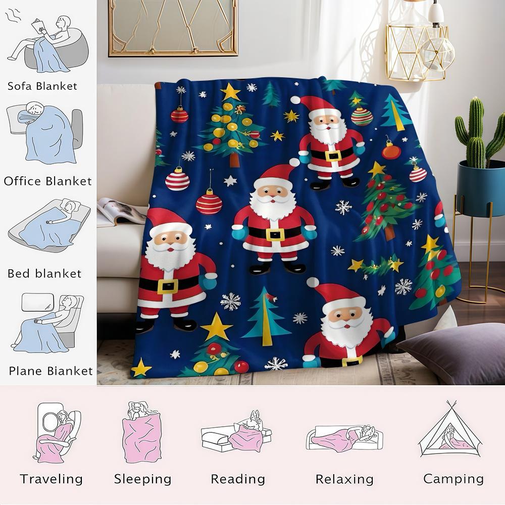 Christmas Santa Pattern Flannel Blanket Warm Soft Halloween Christmas Couch Warm Cozy Decorative Decor Gift for All Season