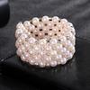 Multi-layer 8mm Pearl Rhinestone Bracelet, Bridal Full Diamond Elastic Bracelet Open Wound Diamond Bracelet