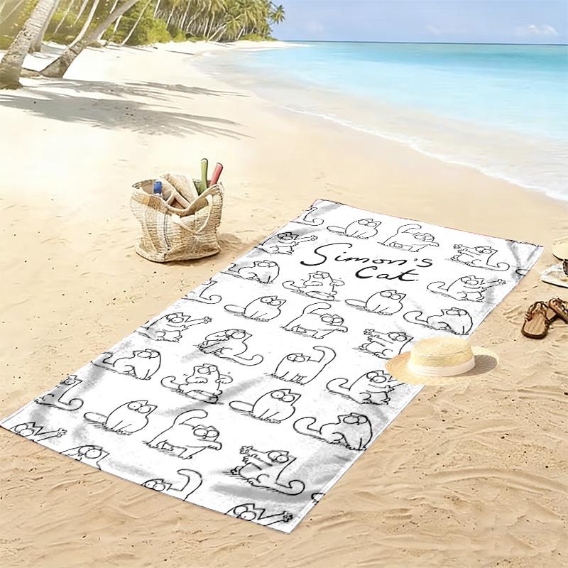 Simon's Cat Print Strandlaken, Groot Zacht Sneldrogend Handdoek voor Strand Camping Zwemmen