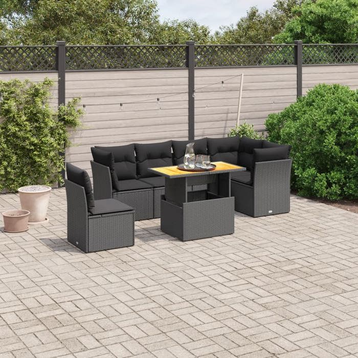 VidaXL Garden Lounge Set with Cushions 7 Pcs, Patio Sofas, Patio Furniture Set, Outdoor Furniture, Black 3270852
