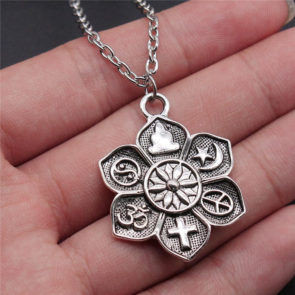 Blume des Lebens Heilige Geometrie Anhänger Antik Bronze Metall Jungen Halskette Trendiges Geschenk