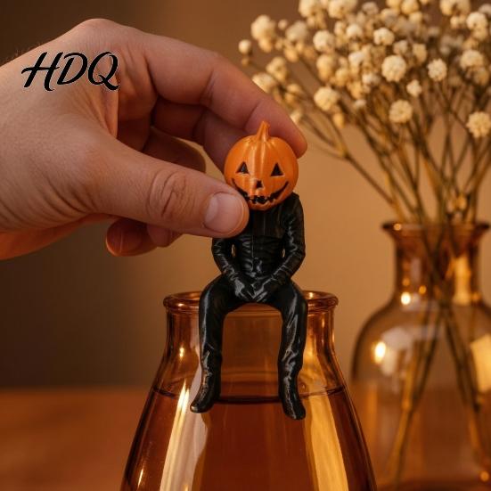 Spooky Home Decorations 3D Printed Pumpkin Head Sitting Figurine, Halloween Funny Gentleman Seasonal Room Decoration, Miniature Statue Desktop