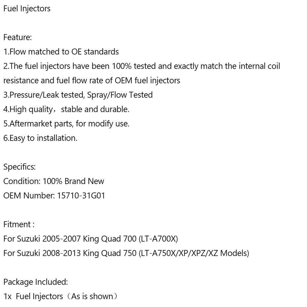 15710-31G01 Fuel Injector Nozzle For Suzuki King Quad 750 LT-A700 LT-A750 ATV