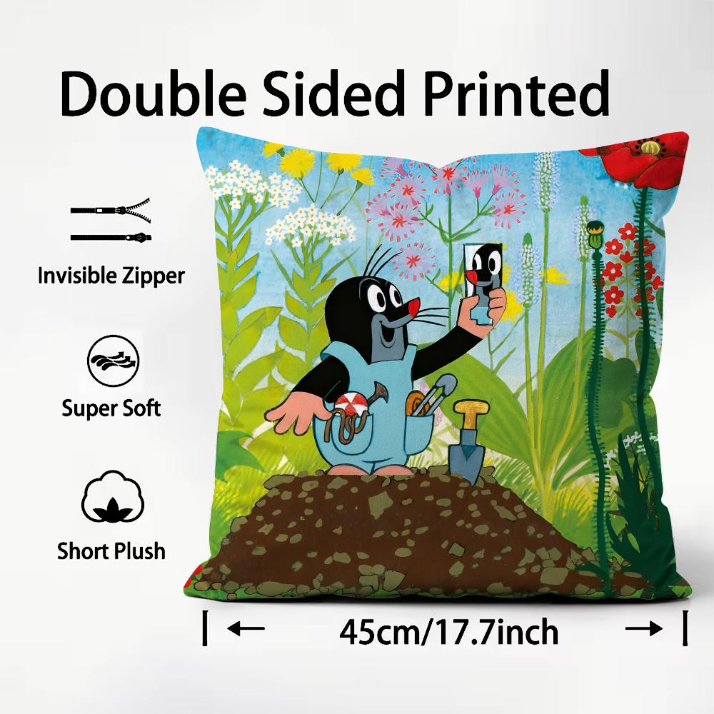 Die kleine Maulwurf Cartoon Kissenbezug Plüschstoff Weich Beidseitig Bedruckt Sofa Warm Winter Zuhause Kind Geschenk Kissenhülle