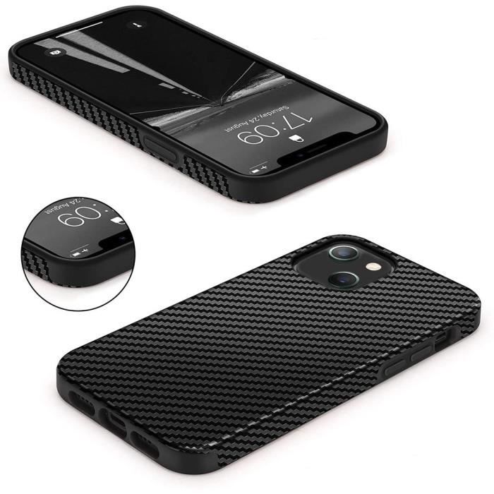 Coque Pour iPhone 13 Pro (6.1'') Carbone Noir + 2 Verres Trempés Vitre Protection d'écran