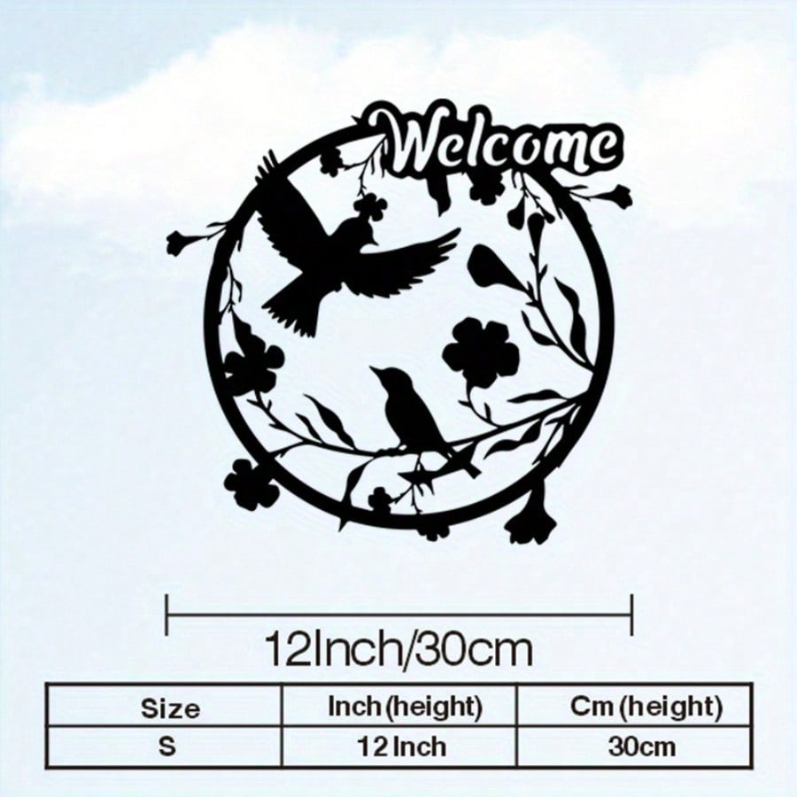 Vintage Welcome Birds Tree Metal Wall Art Rust Resistant Circular Silhouette with Florals Home Decor Patio Living Room Bedroom