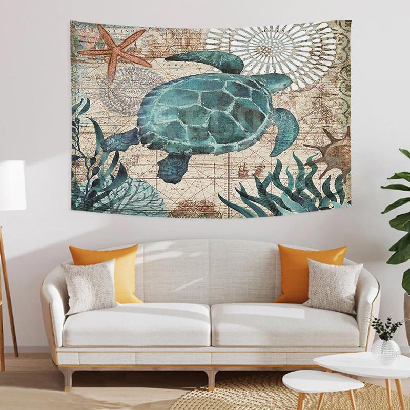Undersea World Tapestry Blue Whale Octopus Seahorse Printed Pattern Tapestry Wall Hanging Tapestries for Bedroom Dorm Decor