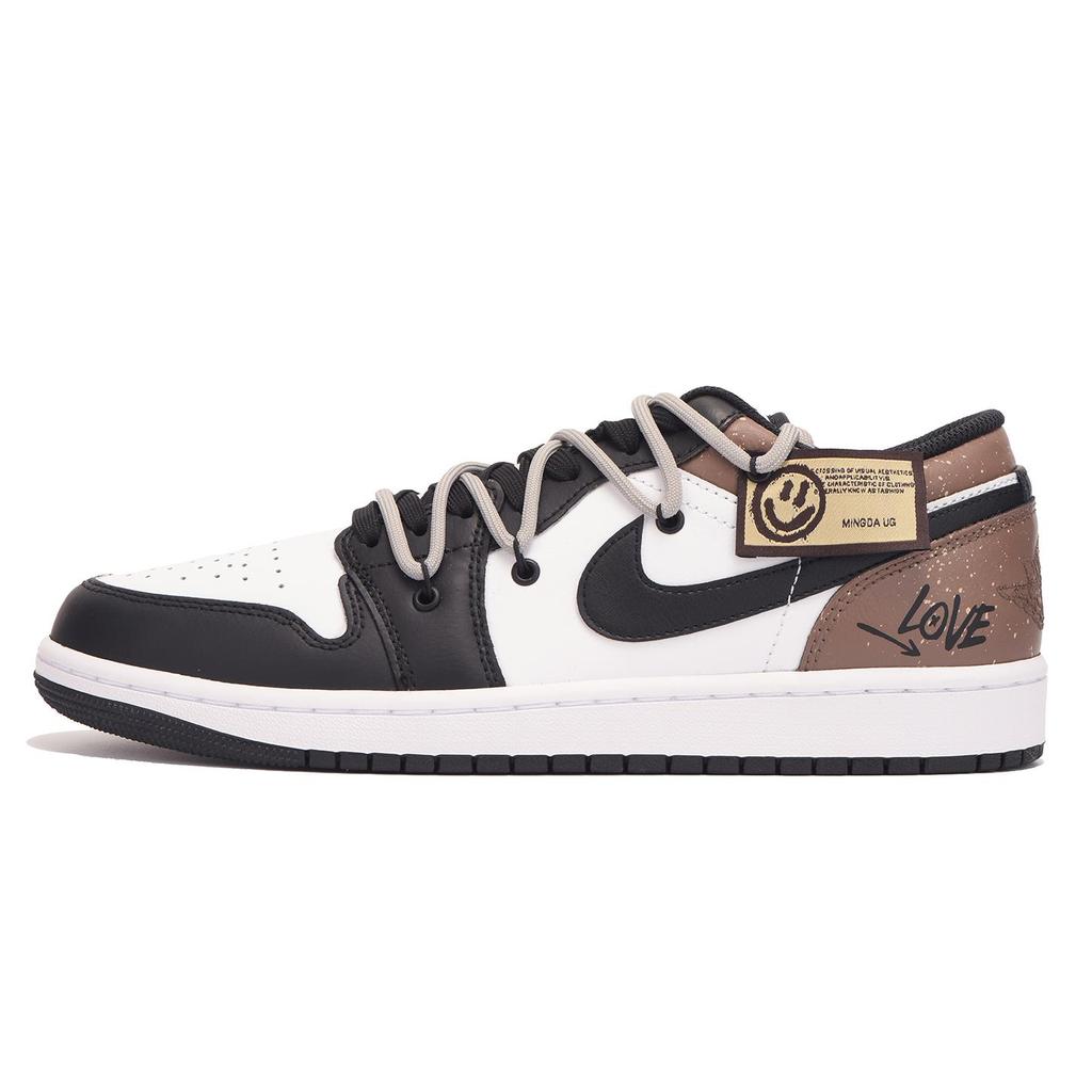 Jordan Air Jordan 1 Slip Resistant Coverage Low top Vintage Basketball Shoes Men's Black Brown 553558-132(Team-)