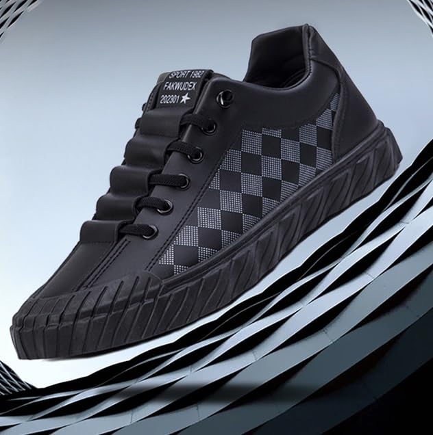 FleurUneffe S81 White Block Check Cool Hip Dance Size Men's Sneakers, Low-Top Pattern, Stylish, Popular, Fall/Winter Shoes, Streetwear, Hop, (S81 cm)