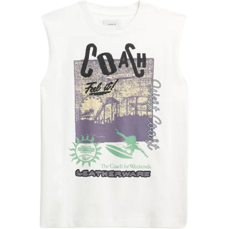 

Coach Round Neck Pattern Printed Sleeveless Vest Men Tops White CBD26-Y05 XL