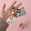 Cartoon Faux Fur Plush Rabbit Keychain Cute Wool Felt Strawberry Teddy Doll Shape Keyring Women Wallet Ornaments