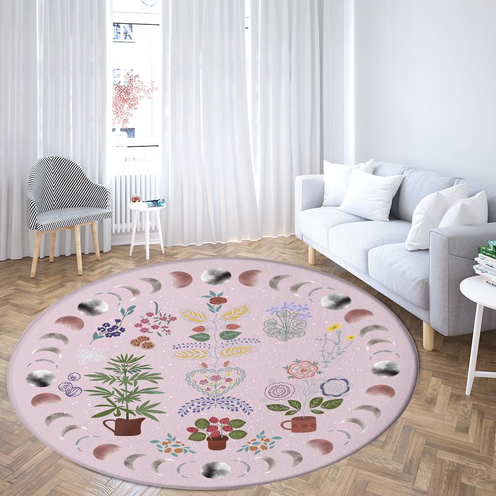 Moon and starry sky printed circular floor mat plant pattern carpet home bedroom decoration non slip floor mat door mat