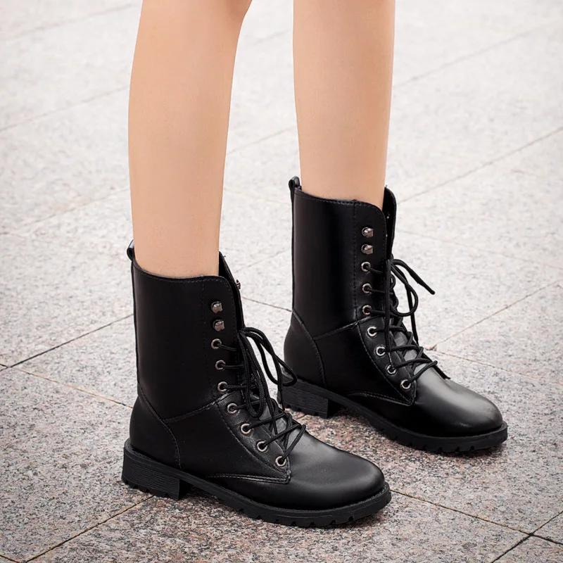 New Lace-up Women's Motorcycle Boots Women British Style Ankle Boots Gothic Punk Low Heel Classic Boot Female Shoes