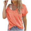 Fashion Womens Summer  V-neck Solid Color Short-sleeved Loose T-shirt Top
