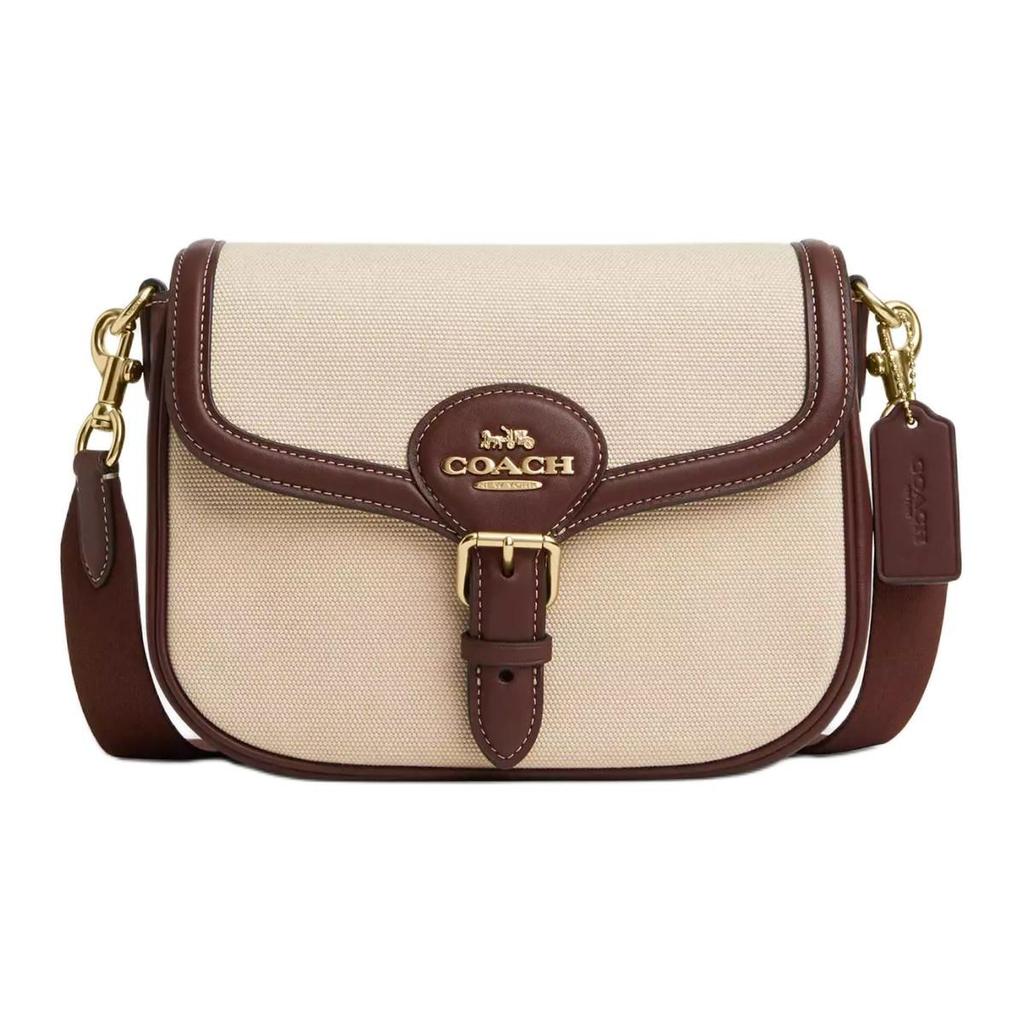 Coach Amelia 23 Metal Logo Canvas Saddle Bag Women Shoulder Bag Gold Natural Multicolor CR171-IMNAM