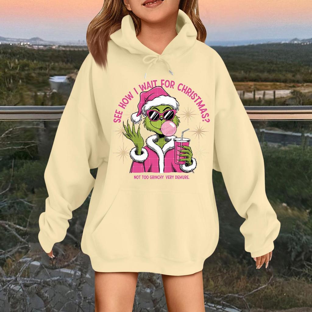 Dětská módní ležérní mikina s dlouhým rukávem, volná, s vánočním potiskem, pulovr s kapucí