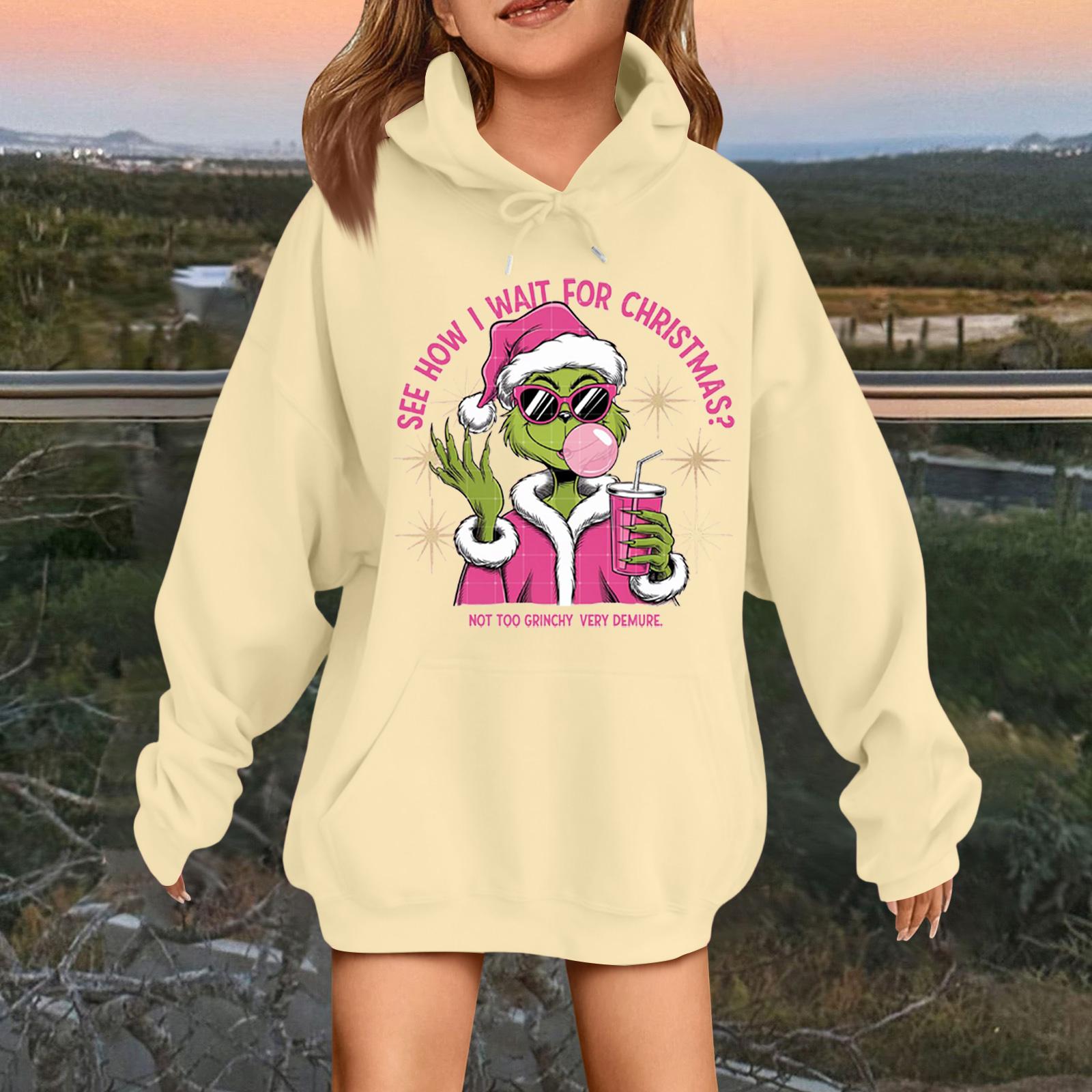 

Детская модная повседневная толстовка с капюшоном свободного кроя с длинными рукавами и рождественским принтом 140 хаки