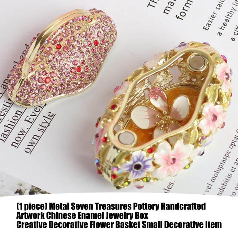 Elegant Alloy Enamel Flower Basket Decorative Jewelry Box With Traditional Craftsmanship