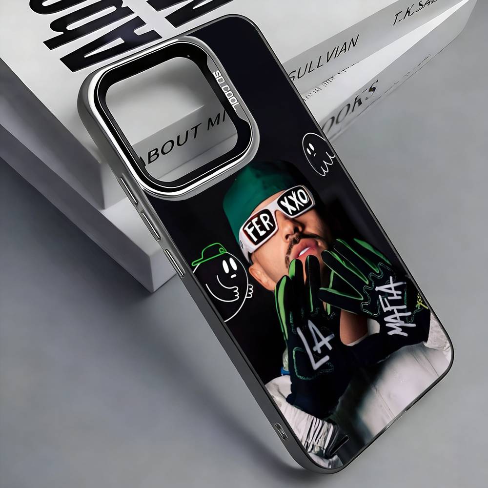 F-Feid Ferxxo SIXDO Singer Colorful Silver Back Phone Case For IPhone 17 16 15 14 13 12 11 Plus Pro Max Plus