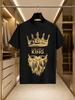 2026 New Arrival 100 Cotton Tshirt Gold Crown Beard Live Like A King Letter Print Vintage Luxury Crew Neck Unisex Casual Short Sl