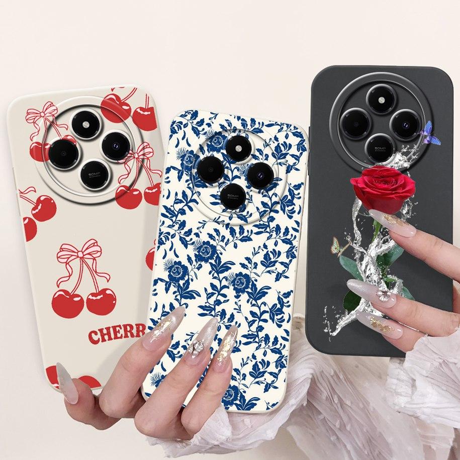 For Xiaomi Redmi 14C 4G Case Poco C75 Fashion Cherry Rose Flower Soft Silicone Cover On Redmi14C Bumper Redmi A4 A3 Pro 5G Funda