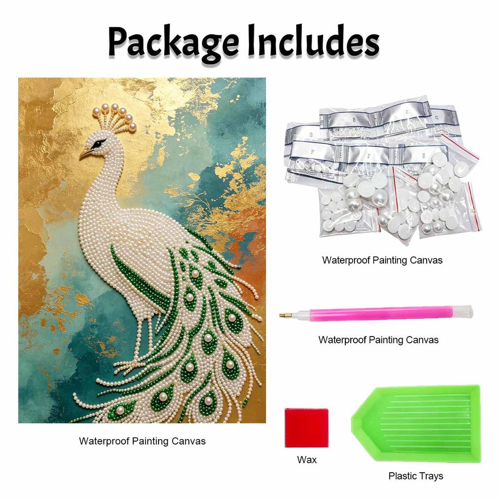 DIY Pearl Gem Elegant Peacock Pattern Shining Bead Craft Art Home Wall Ornament Simple Unframed Room Decoration Art Modern Style Wall Decor