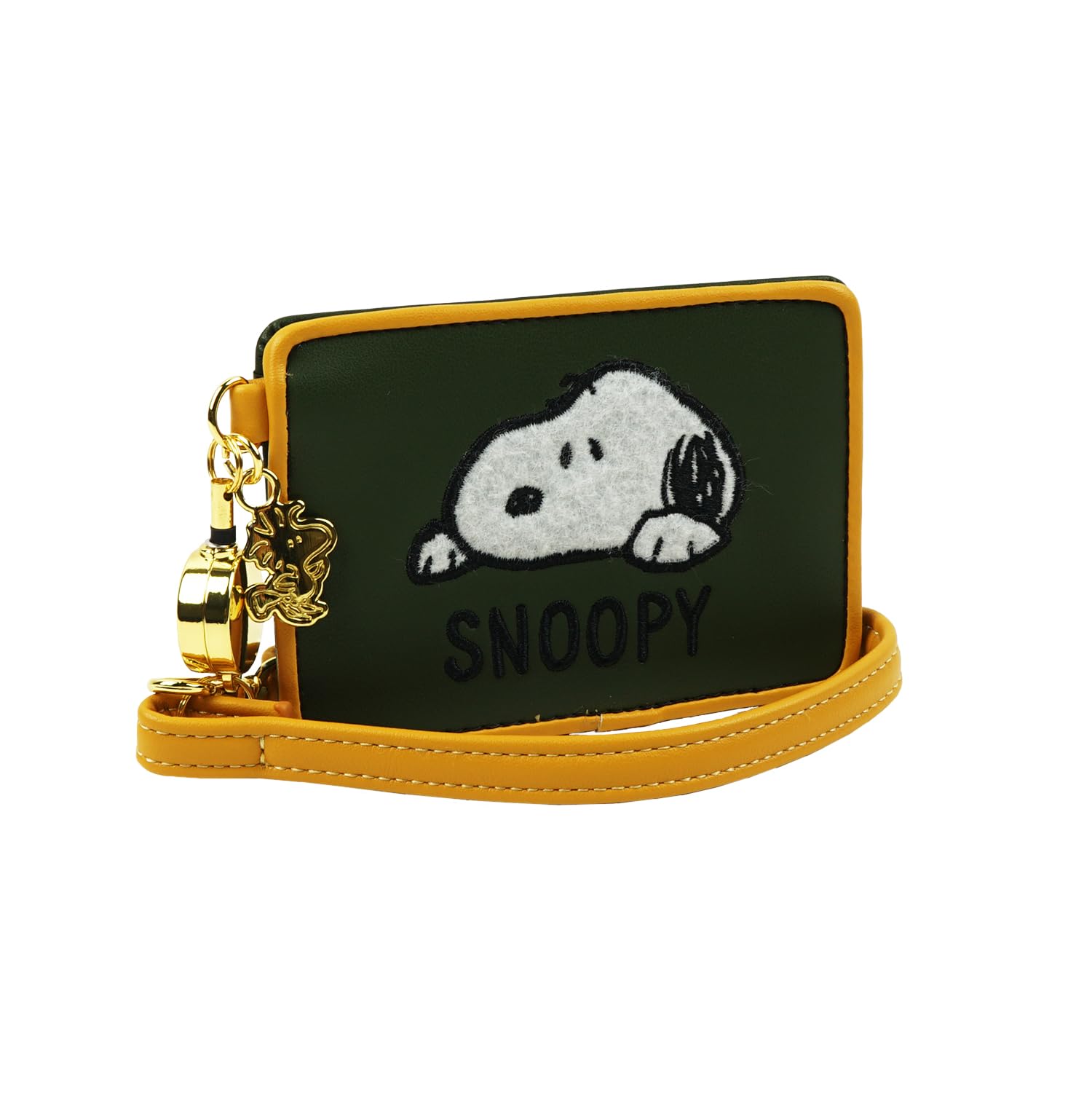 

Pass Case Pass Case with Reel Snoopy SNOOPY Card Holder Card Holder IC Card Transportation Commuting School Cute Stylish [E-mono] (Green)