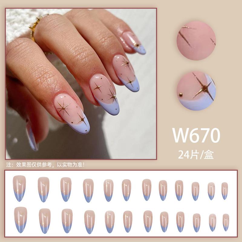 

24 штуки Новые французские миндальные ногти Звезда Сладкие и свежие Длинный нейл-арт Носимые накладные ногти Европа и Америка