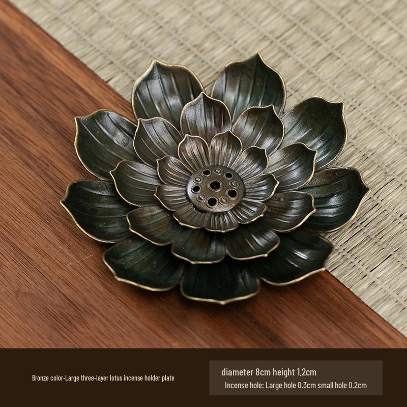 Antique Double-Layer Lotus Incense Holder for Tea Ceremony and Buddha Incense, Multi-Porous Sandalwood Line Burner.