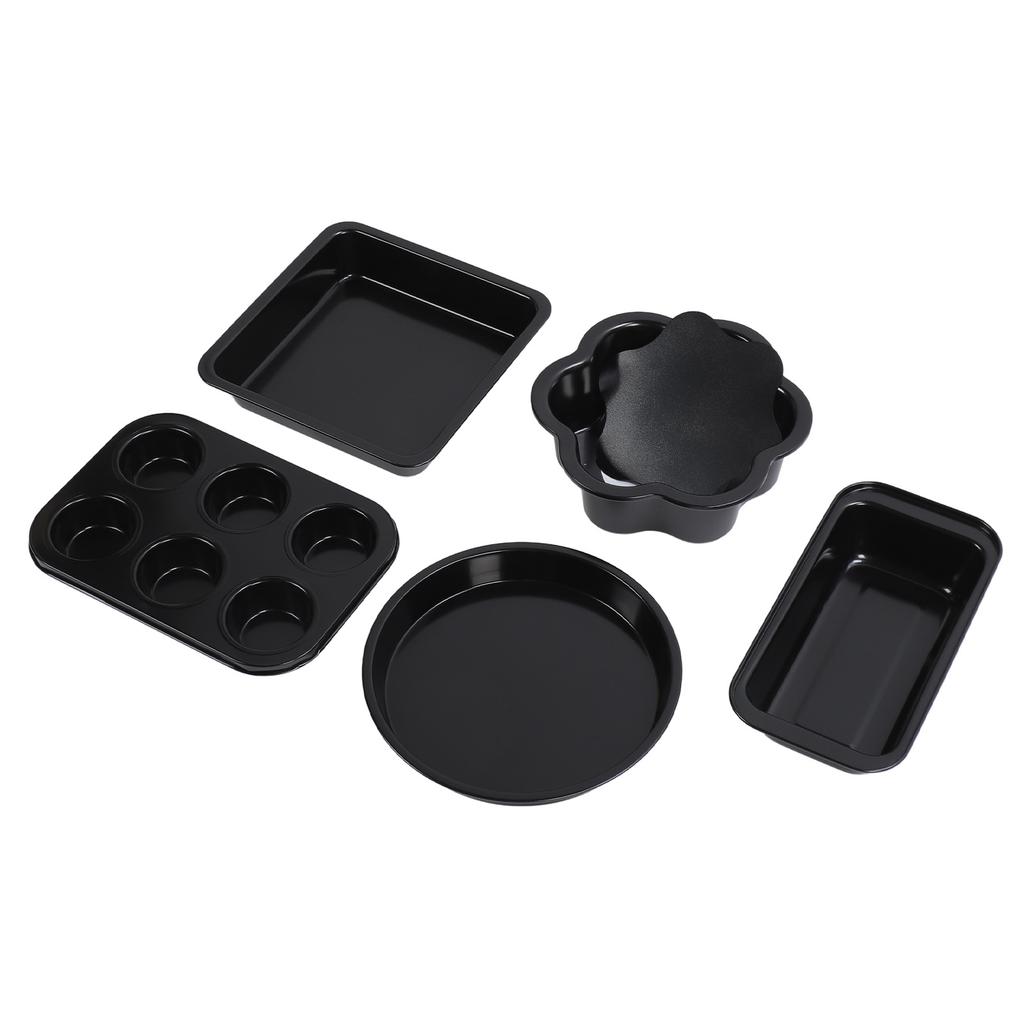 6pcs Bakeware Set Loose Bottom Carbon Steel Anti Stick Baking Pans Set for Toast Muffin Pizza