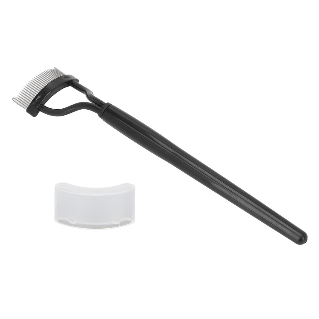 Eyelash Comb Curved Design Separate Cover Stainless Steel Material Black Straight Handle Lash Separator for Beauty Care