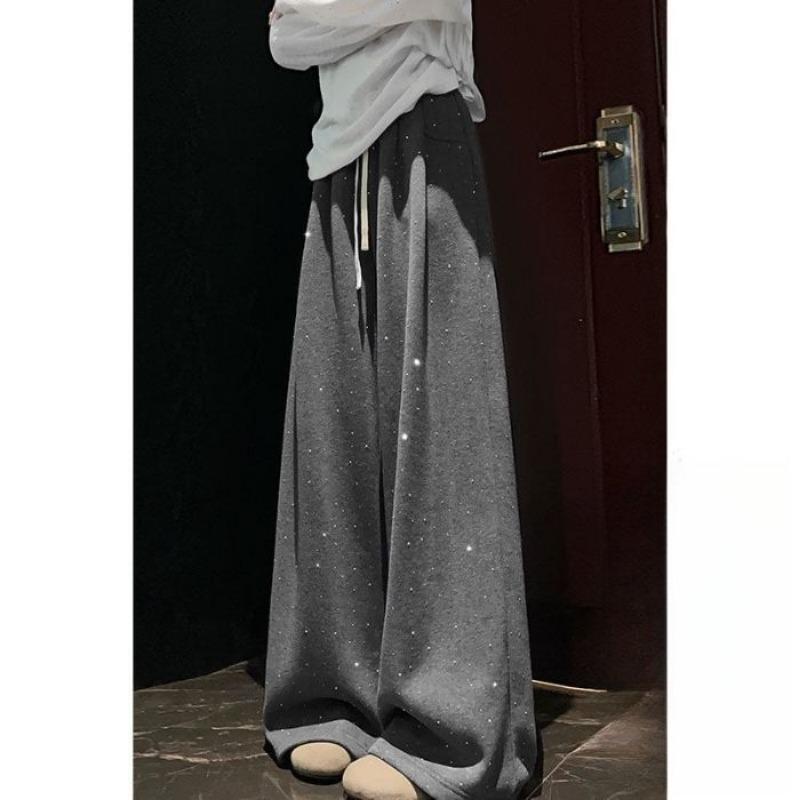 Women Spring New Shiny Star High Waist Draped Glitter Wide Leg Pants S серый