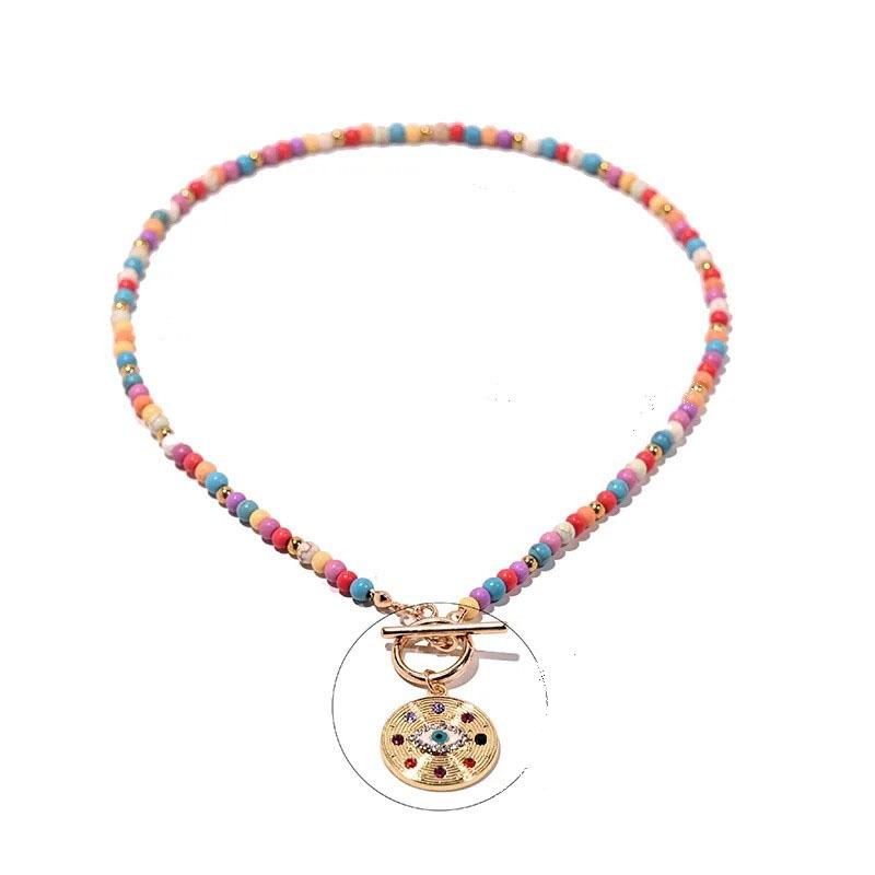 Colorful Bead Choker Necklace For Women Neck Chain  Evil Charm Daily Jewellery Accessories Gift