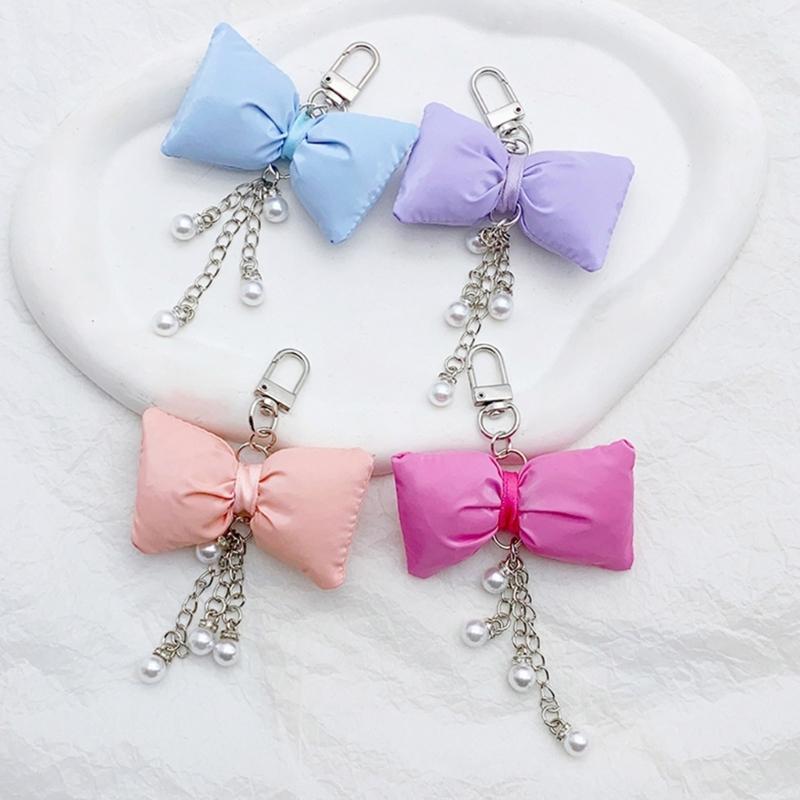 Cute Bowknot Pearl Chain Keychain Pendant Lovely Hanging Decorations Keyring Charm for Purse Bag Backpack Handbag