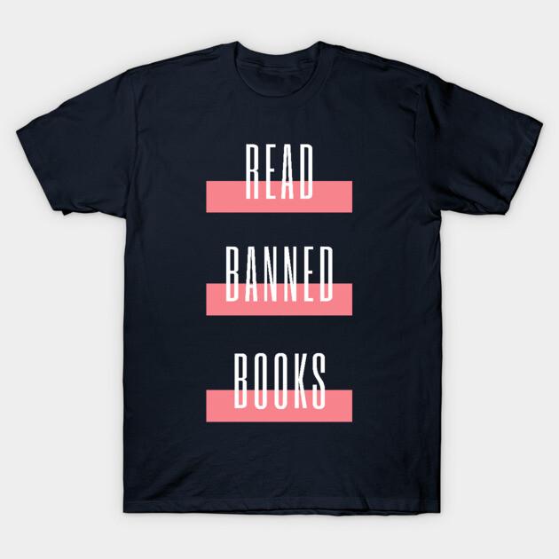 Asian Size Men Black Print T-shirt Read Banned Books No-Cut Print Cotton Tshirt