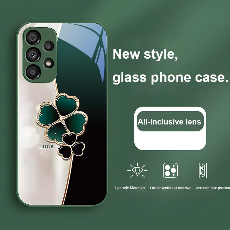 

Клевер Зеленый Розовый Для Samsung Galaxy Note 8 9 S10 Plus S20 S21 FE S23 Ultra A70 72 73 50 51 52 53 Закаленное Стекло Чехол для Телефона Samsung S23 Plus