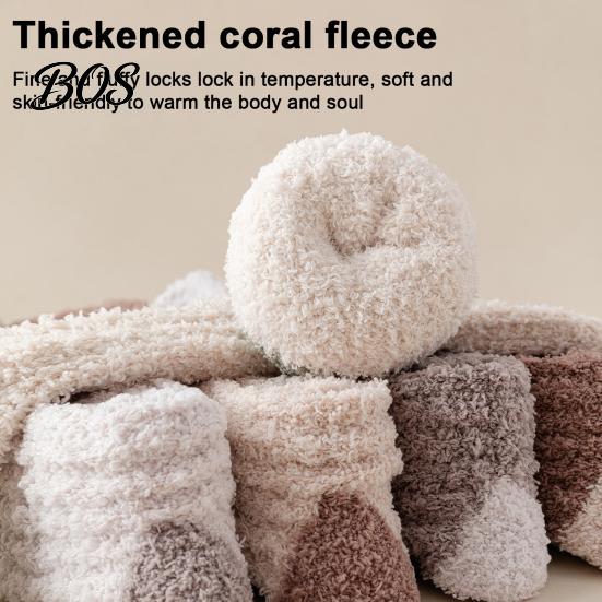 Warm Crew Socks for Winter Thickened Long Plush Women, Coral Fleece Socks, Cold Feet Relief Thermal Sleep Anti-static Contrast Color Indoor