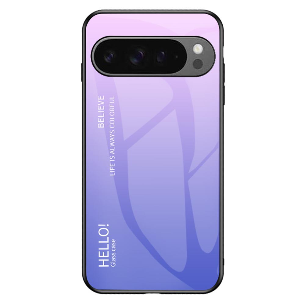 

For Google Pixel 9 Pro XL Case Anti-Scratch Tempered Glass+PC+TPU Phone Cover Gradient Pink Purple