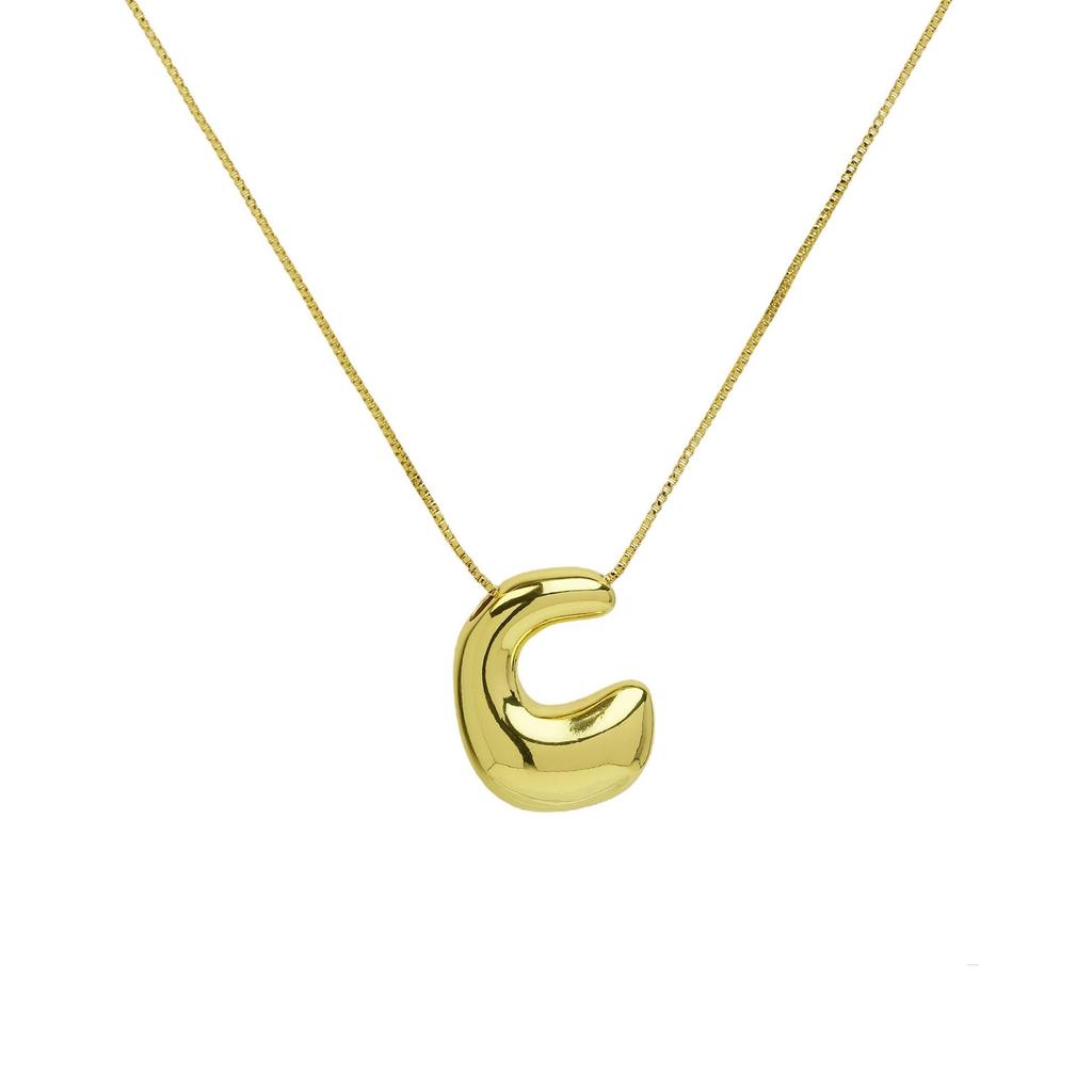 18K Gold Plated Copper Balloon Bubble Chubby Alphabet Pendant Necklace