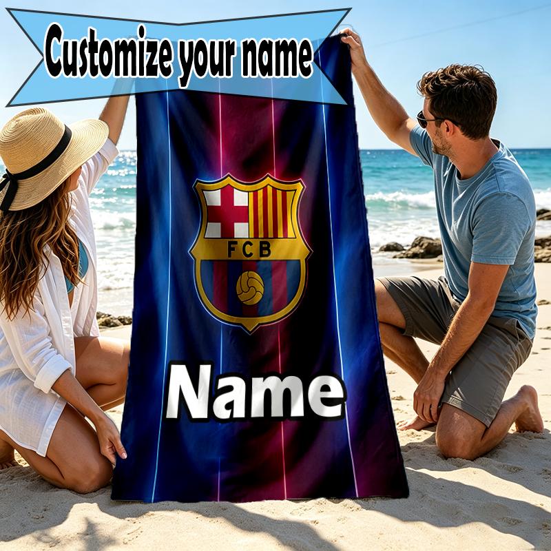 Custom Name Personalized football club FC Print Beach Towel, for Trip Camping Beach Party Home Decor, Birthday Gift for Family & Friends