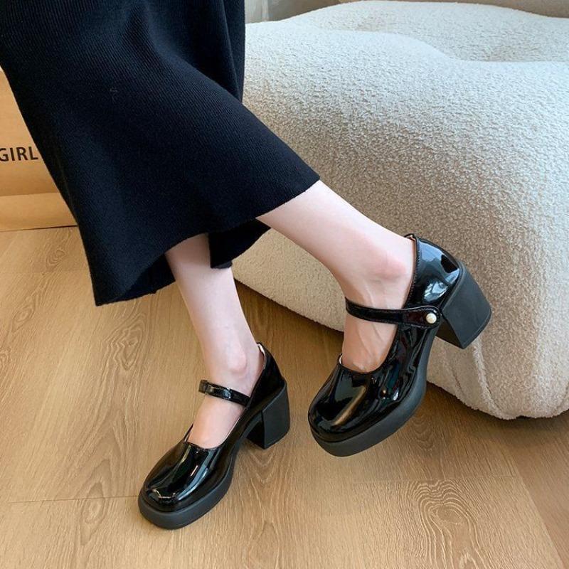 Fashion Comemore High-heeled Single Shoes Solid Leather Fashion Pumps for Women Spring Autumn Platform Mary Jane Heels Women's Shoes