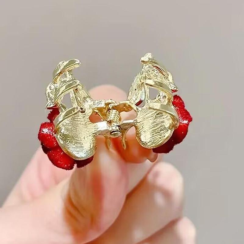 Beautiful Red Rose Flower Small Hair Claw Pretty Rose Metal Mini Decorative Hair Styling Clips Women Girls Hair Accessories