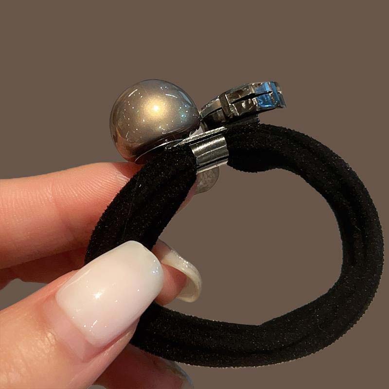 Elegante Haargummis mit künstlichen Perlen, Hochelastische, nahtlose schwarze Scrunchies mit Herz-Diamant, Damen, Mädchen, Pferdeschwanzhalter, Scrunchies